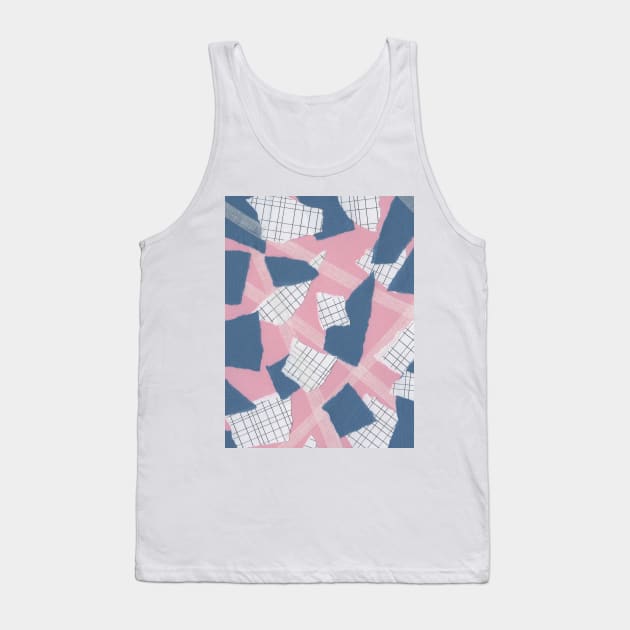 Line and Rough Sides - Pink, Blue, White - Abstract Mixed Torn Paper Collage Tank Top by GenAumonier